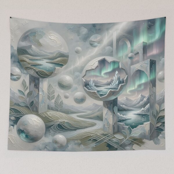 Item preview, Aurora Crystal Portals | Northern Lights Fantasy Landscape | Surreal Wall Art designed and sold by DreamyWallVibes.