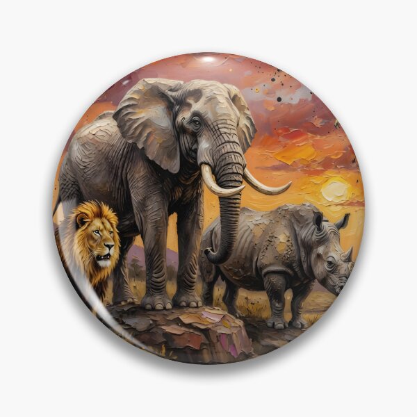 Item preview, African Wildlife Sunset | Lion Elephant Rhino Eagle | Safari Palette Knife Wall Art designed and sold by DreamyWallVibes.