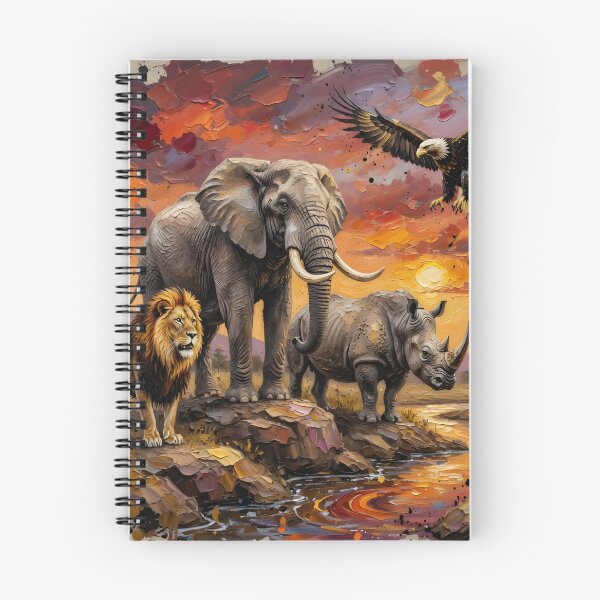Item preview, African Wildlife Sunset | Lion Elephant Rhino Eagle | Safari Palette Knife Wall Art designed and sold by DreamyWallVibes.