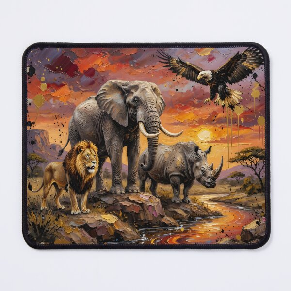 Item preview, African Wildlife Sunset | Lion Elephant Rhino Eagle | Safari Palette Knife Wall Art designed and sold by DreamyWallVibes.