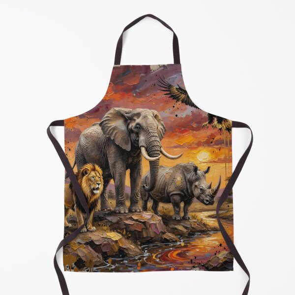 Item preview, African Wildlife Sunset | Lion Elephant Rhino Eagle | Safari Palette Knife Wall Art designed and sold by DreamyWallVibes.