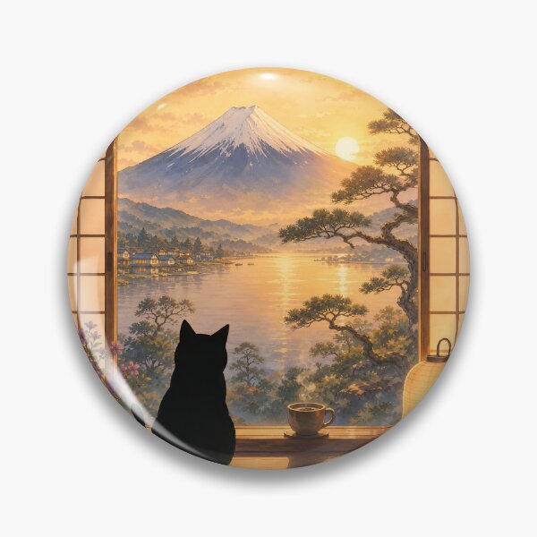Item preview, Coffee Cat in Mt. Fuji designed and sold by PurrfectHome.