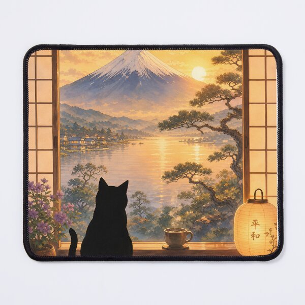 Item preview, Coffee Cat in Mt. Fuji designed and sold by PurrfectHome.