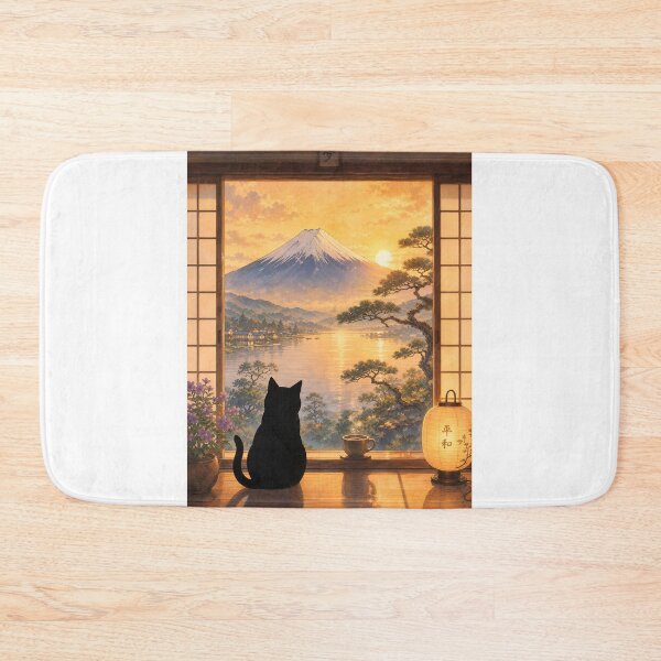 Item preview, Coffee Cat in Mt. Fuji designed and sold by PurrfectHome.