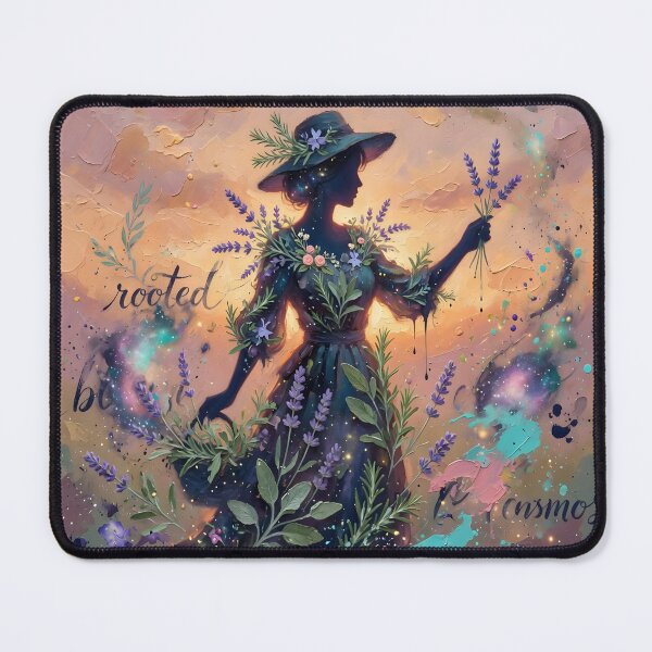 Item preview, Rooted Between Cosmos | Celestial Lavender Goddess | Botanical Fantasy Wall Art designed and sold by DreamyWallVibes.