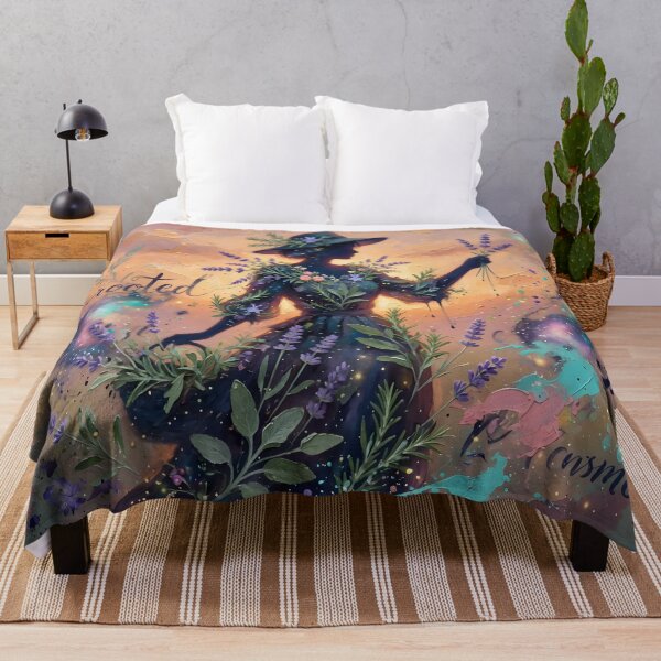 Item preview, Rooted Between Cosmos | Celestial Lavender Goddess | Botanical Fantasy Wall Art designed and sold by DreamyWallVibes.