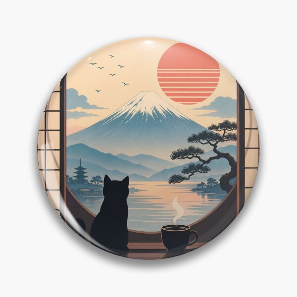 Item preview, Coffee Cat in Mt. Fuji designed and sold by PurrfectHome.