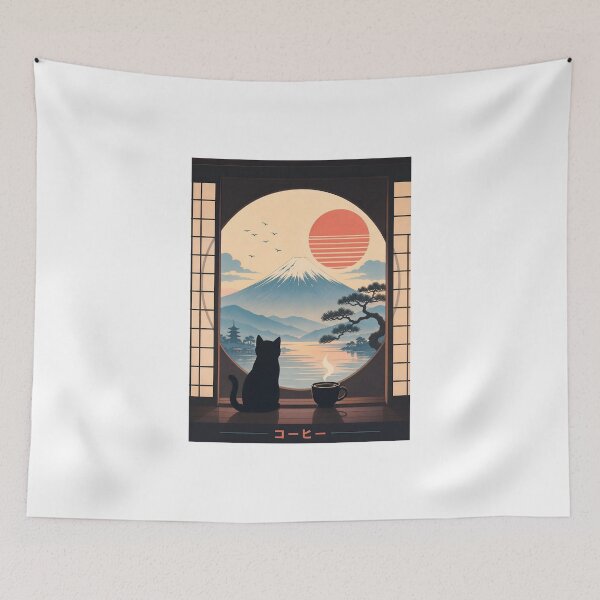 Item preview, Coffee Cat in Mt. Fuji designed and sold by PurrfectHome.