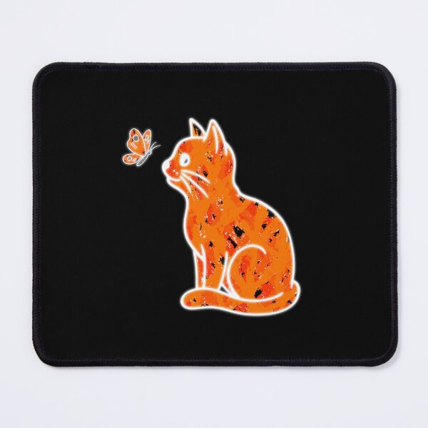 Item preview, Curious Orange Neon Cat & Butterfly designed and sold by VOYID ART STUDIO.