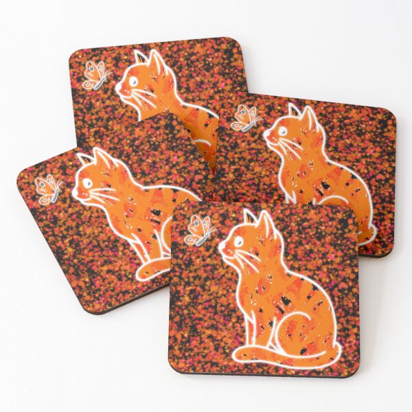 Item preview, Curious Orange Neon Cat & Butterfly designed and sold by VOYID ART STUDIO.
