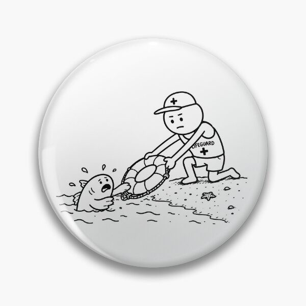 Item preview, Funny Lifeguard Saves Shark Beach Humor Sketch Design designed and sold by MonkiFlipp.