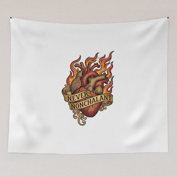Item preview, Never Nonchalant Flaming Heart Retro Tattoo designed and sold by ryanguas.