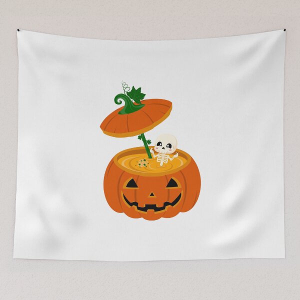 Item preview, Halloween Skeleton Enjoying Pumpkin Soup in Jack-o-Lantern Bowl designed and sold by JohanaStyle.