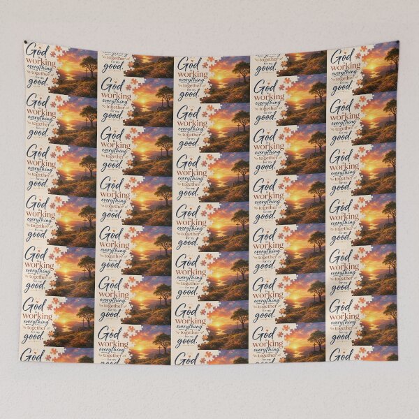Item preview, God Is Working Everything Together for My Good – Christian Sunset Typography with Puzzle Design designed and sold by Alpha-Hood.