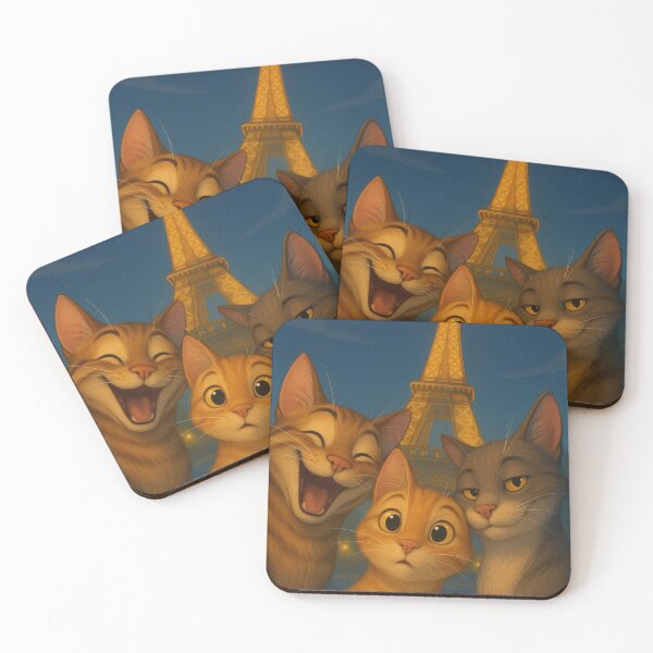 Item preview, Cute Cats in Paris by the Eiffel Tower, Funny Cat Friends Selfie, Adorable Travel Cats Cartoon, Paris Lover Gift designed and sold by PrintelloTH.