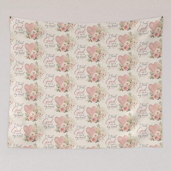 Item preview, I Trust God with All My Heart | Floral Christian Typography with Pink Heart designed and sold by Alpha-Hood.