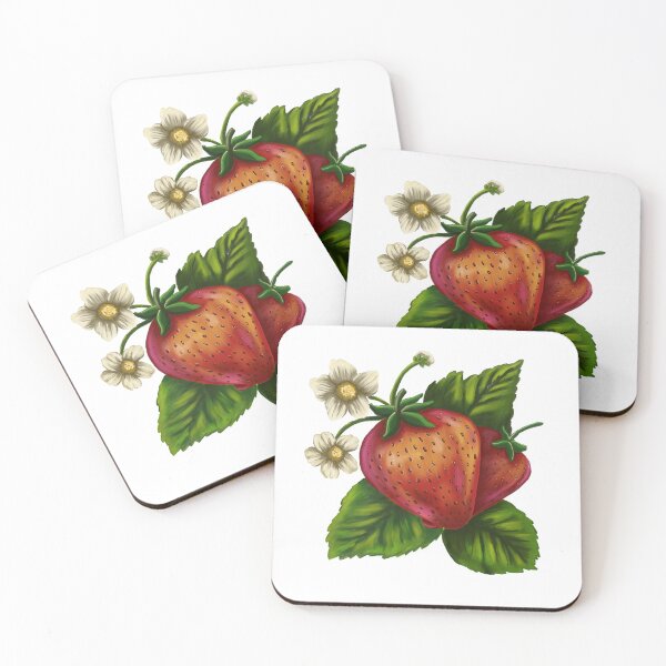 Item preview, Hand Painted Strawberry with White Blossoms Botanical Art designed and sold by Umami-Kook.