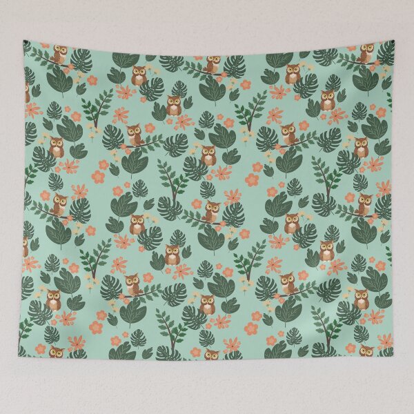 Item preview, Cute Owl and Tropical Leaves designed and sold by JohanaStyle.