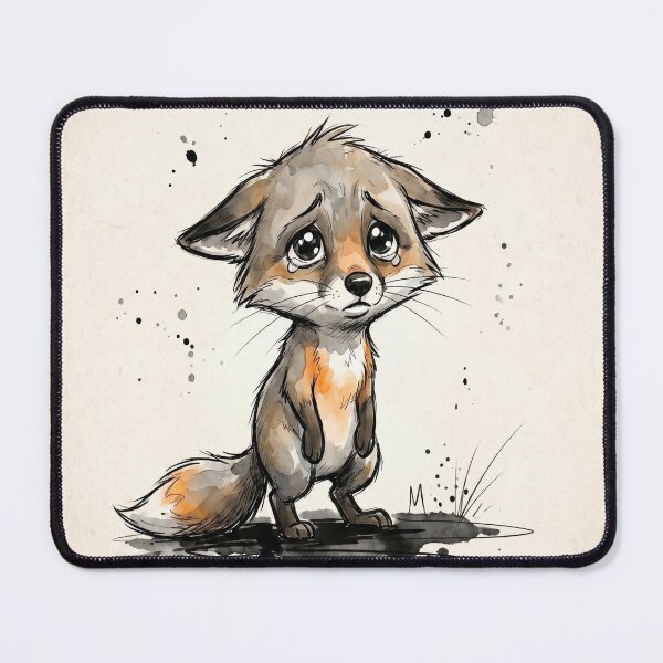 Item preview, Sad Crying Little Fox - Cute Baby Fox Watercolor Ink Art designed and sold by ZINO WORLD.