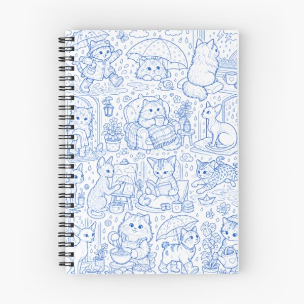 Item preview, Rainy Day Cats | Cute Blue Line Art Cat Design designed and sold by TerScott.