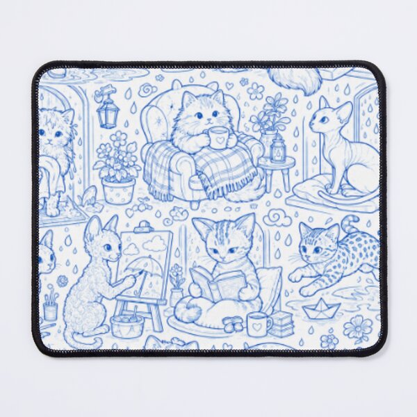 Item preview, Rainy Day Cats | Cute Blue Line Art Cat Design designed and sold by TerScott.