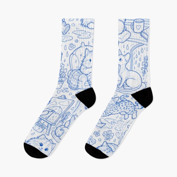 Item preview, Rainy Day Cats | Cute Blue Line Art Cat Design designed and sold by TerScott.