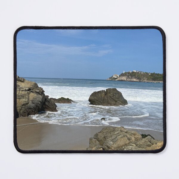 Item preview, Idyllic sandy beach with large rocks and blue sky designed and sold by Art of Momenz.