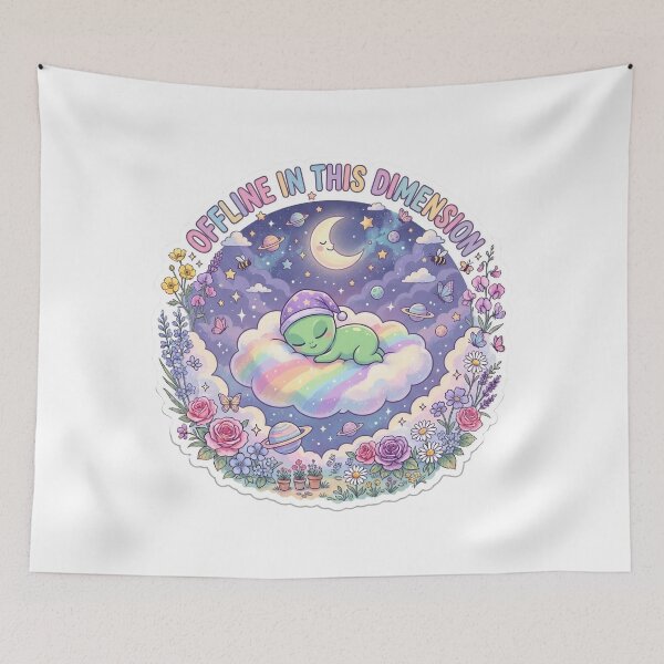 Item preview, Offline In This Dimension Cute Alien | Pastel Cosmic Aesthetic UFO Art designed and sold by Pride_Prints.