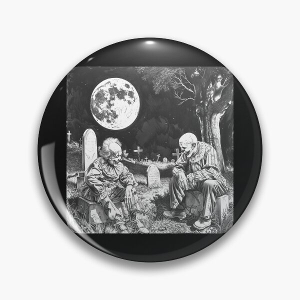 Item preview, Two Creepy Clowns in a Moonlit Graveyard – Gothic Horror Art designed and sold by inkoutninja.