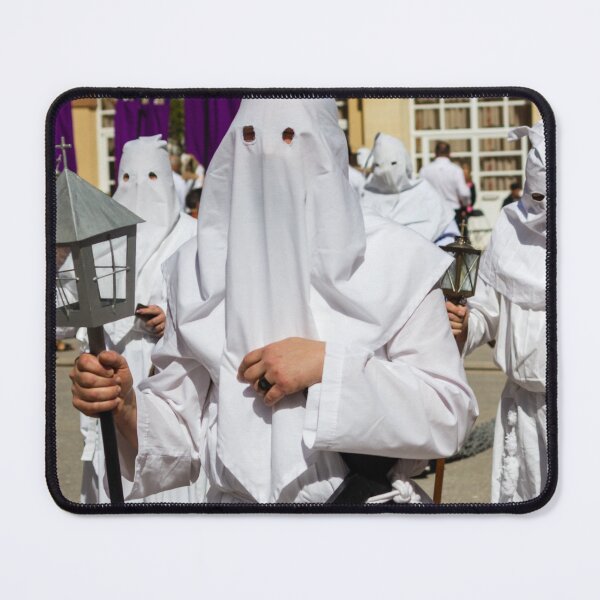 Item preview, Participants in White Hooded Robes During Traditional Religious Procession Holding Lanterns designed and sold by Nmallia.