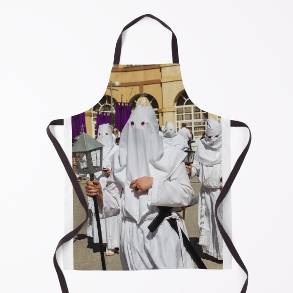 Item preview, Participants in White Hooded Robes During Traditional Religious Procession Holding Lanterns designed and sold by Nmallia.
