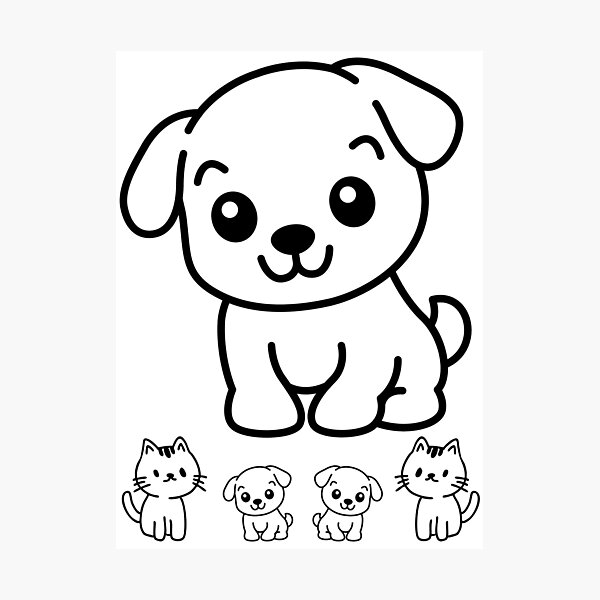 Item preview, Cute Cartoon Puppy and Kittens Line Art designed and sold by EHdesignShop.