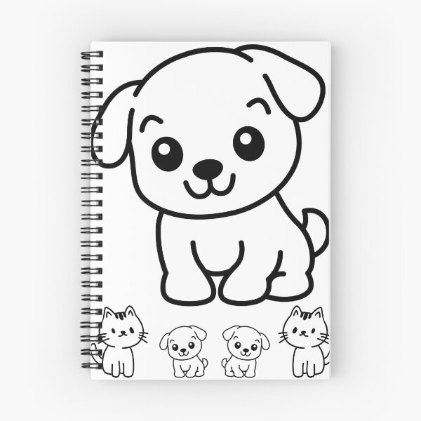 Item preview, Cute Cartoon Puppy and Kittens Line Art designed and sold by EHdesignShop.