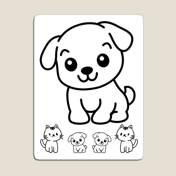 Item preview, Cute Cartoon Puppy and Kittens Line Art designed and sold by EHdesignShop.