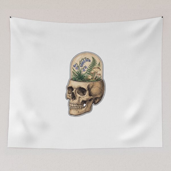 Item preview, Overthinker Wildflower Terrarium Skull designed and sold by ryanguas.
