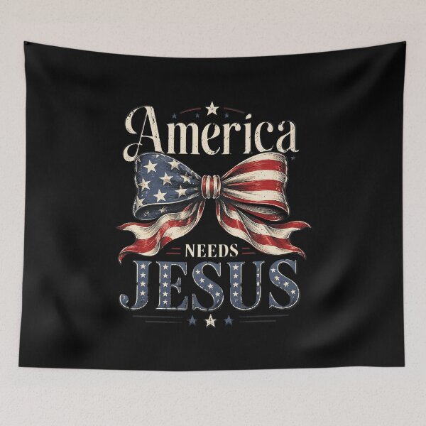 Item preview, America Needs Jesus Christian USA Flag Coquette 4th of July designed and sold by OlakunleOloroz.