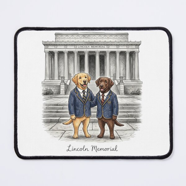 Item preview, Cute Labradors at Lincoln Memorial - Preppy Navy Blazer Chibi Dog Couple Travel Art designed and sold by TaiwanMemory.