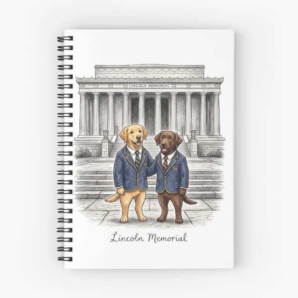Item preview, Cute Labradors at Lincoln Memorial - Preppy Navy Blazer Chibi Dog Couple Travel Art designed and sold by TaiwanMemory.