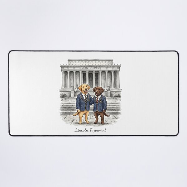 Item preview, Cute Labradors at Lincoln Memorial - Preppy Navy Blazer Chibi Dog Couple Travel Art designed and sold by TaiwanMemory.