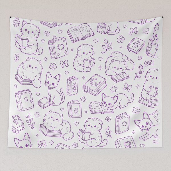 Item preview, Purple Puss in Books | Cute Cat and Book Pattern designed and sold by TerScott.