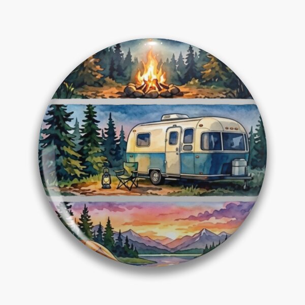 Item preview, Camping Life Watercolor Panels Retro Camper Tent Sunset Northern Lights designed and sold by PACS0011.
