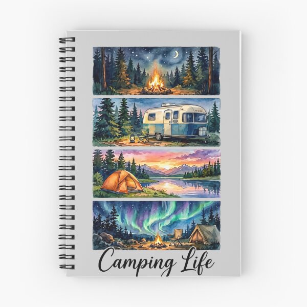 Item preview, Camping Life Watercolor Panels Retro Camper Tent Sunset Northern Lights designed and sold by PACS0011.