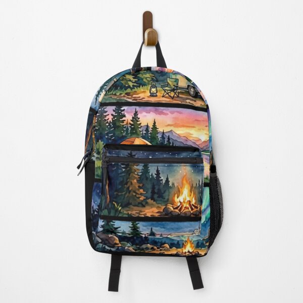 Item preview, Camping Life Watercolor Panels Retro Camper Tent Sunset Northern Lights designed and sold by PACS0011.