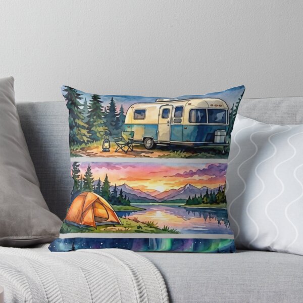 Item preview, Camping Life Watercolor Panels Retro Camper Tent Sunset Northern Lights designed and sold by PACS0011.