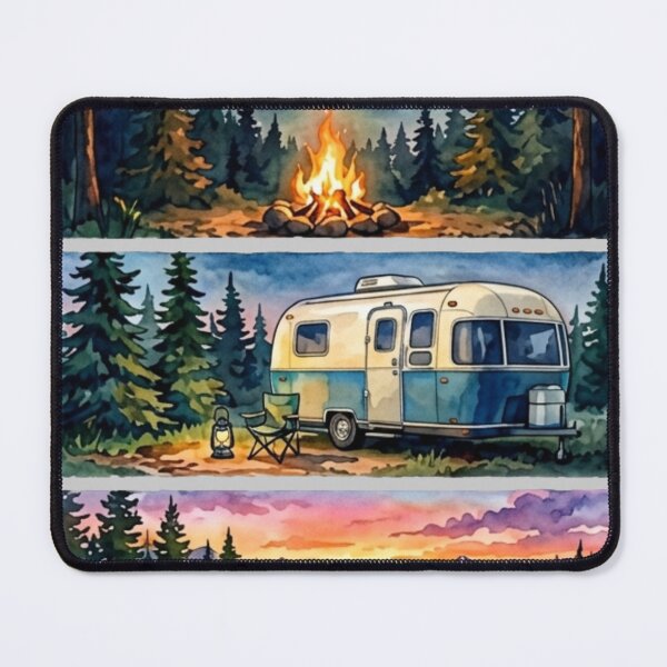 Item preview, Camping Life Watercolor Panels Retro Camper Tent Sunset Northern Lights designed and sold by PACS0011.
