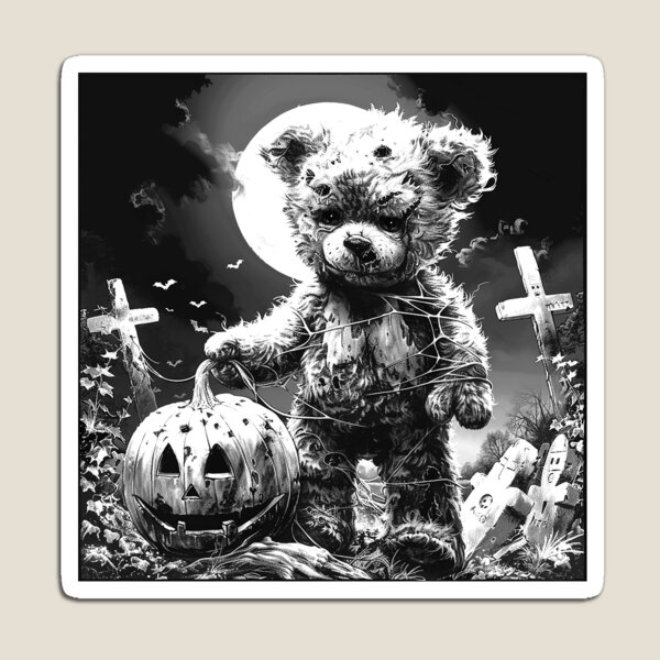 Item preview, Creepy Teddy Bear in a Moonlit Graveyard – Gothic Halloween Art designed and sold by inkoutninja.
