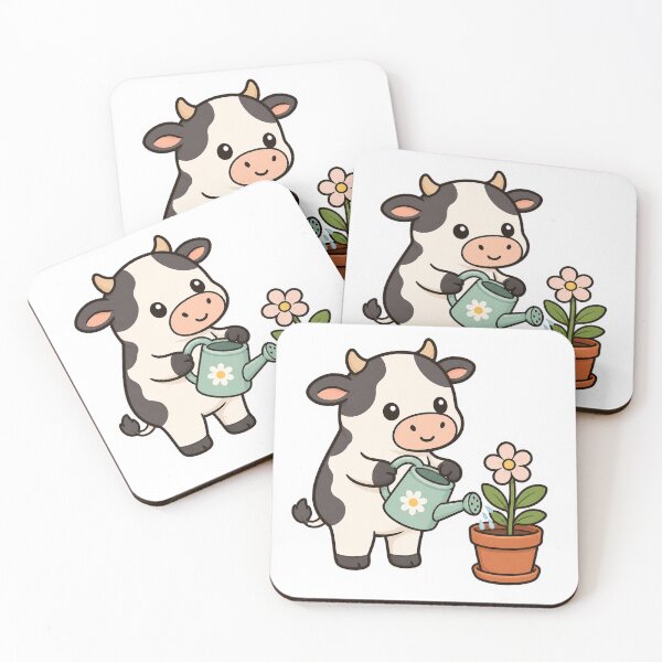 Item preview, Cute Cow Watering Flowers Sticker | Kawaii Gardening Cow designed and sold by PawsGiggles.