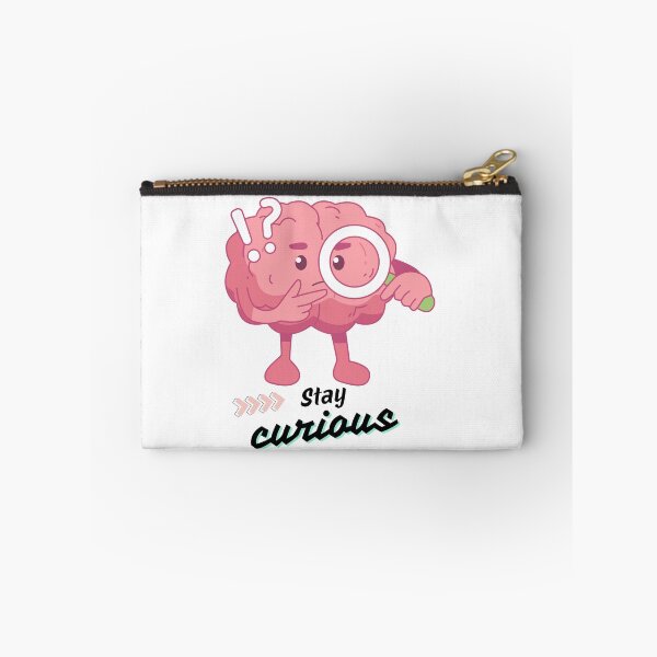 Item preview, A colorful cartoon brain holding a magnifying glass with a thoughtful pose, paired with the phrase “stay curious” to symbolize the joy of learning and discovery. designed and sold by Twinkz31.