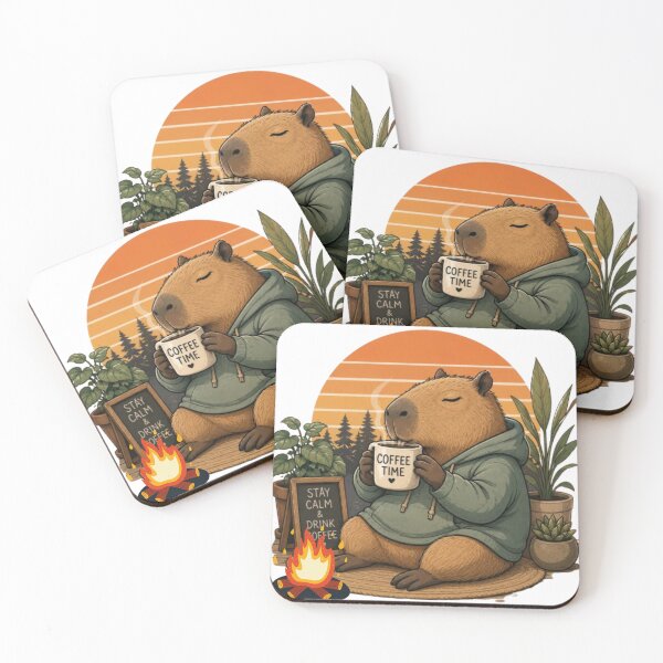Item preview, Cute Capybara Coffee Time Illustration designed and sold by sisira gunarathna.