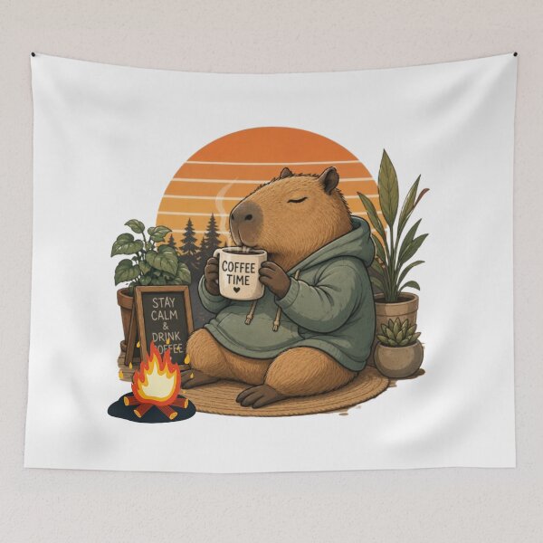 Item preview, Cute Capybara Coffee Time Illustration designed and sold by sisira gunarathna.